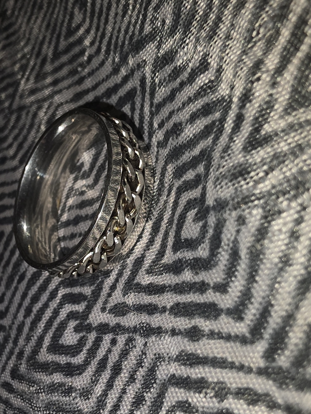 Men's Silver Chain Accent Stainless Steel Ring